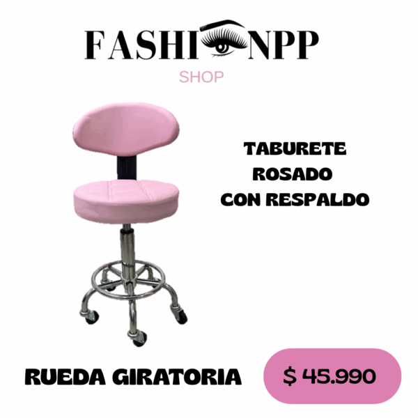 TABURETE ROSADO CON RESPALDO